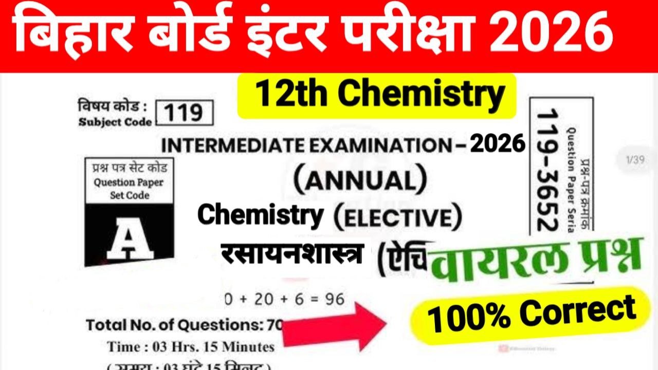Bihar Board 12th Important Chemistry MCQ Question 2026