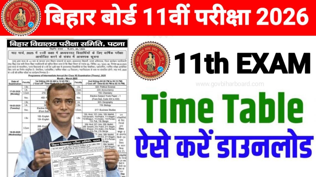 Bihar Board 11th Annual Exam 2026 Time Table